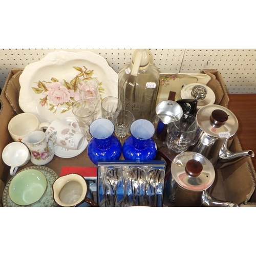 44 - A qty of misc glass and ceramics to include Thessant plates, Wedgwood clock, Carlton Ware Cauldron e... 