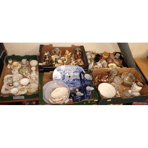 47 - Five boxes of misc ceramics and glass to include Spode meat drainer, Toby jugs etc