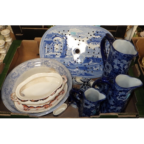 47 - Five boxes of misc ceramics and glass to include Spode meat drainer, Toby jugs etc