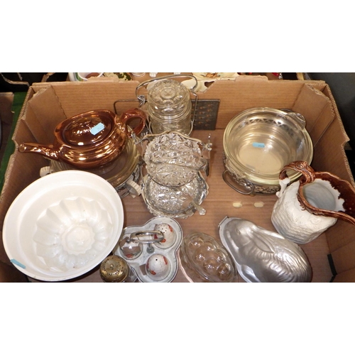 47 - Five boxes of misc ceramics and glass to include Spode meat drainer, Toby jugs etc