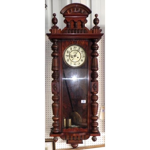 30 - A 19th C walnut double weight Vienna wall clock AF