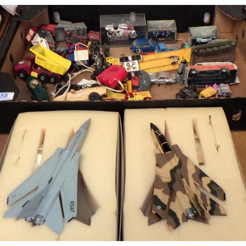 58 - A qty of vintage die cast vehicles to include Dinky together with two model planes etc