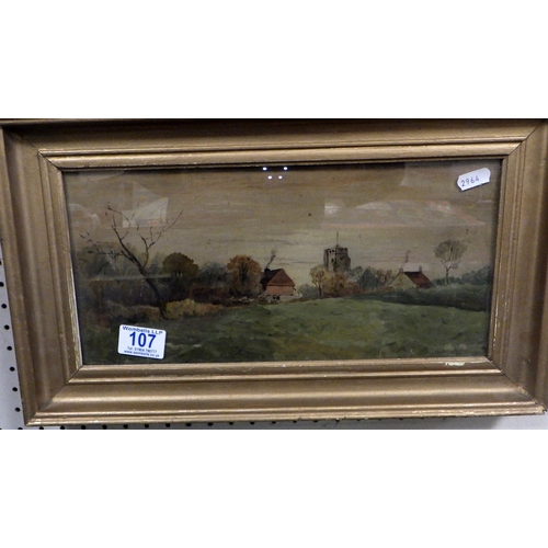 107 - An oil on canvas landscape initialled AP 43 X 25cm inc frame