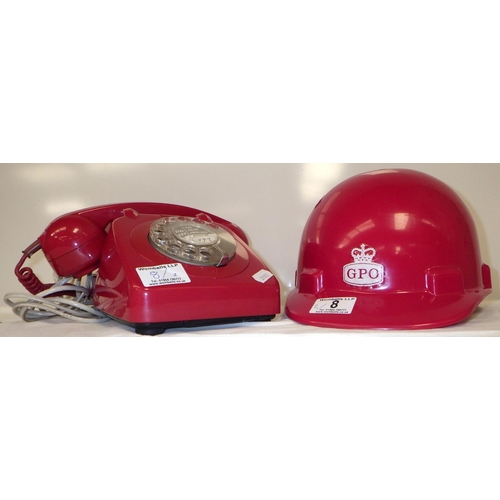 8 - A red GPO hard hat together with matching phone (2)
