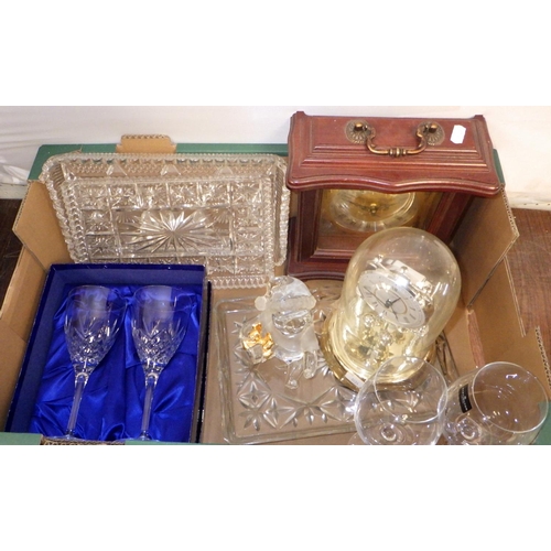 99 - Two boxes misc ceramics and glass, clocks etc af (2)