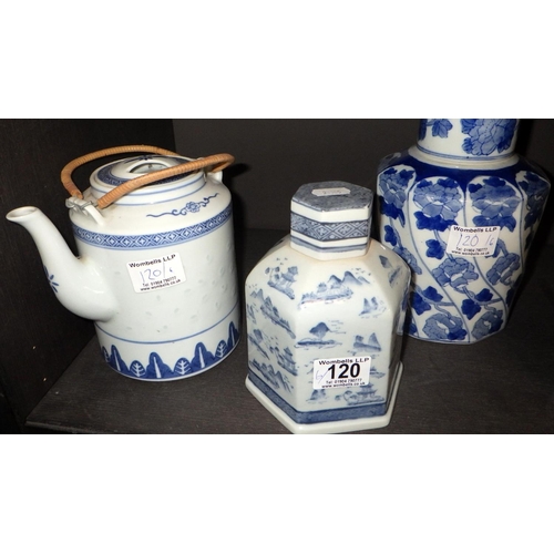 120 - Six various Oriental ceramics too include Tea pot, tea  caddies etc (6)