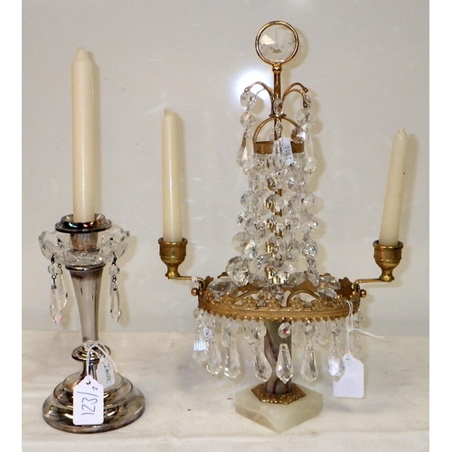 123 - A Small candelabra together with a plated candlestick (2)