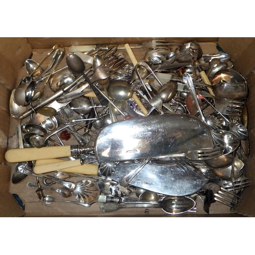 112 - Three boxes of various plated cutlery, napkin rings etc (3)