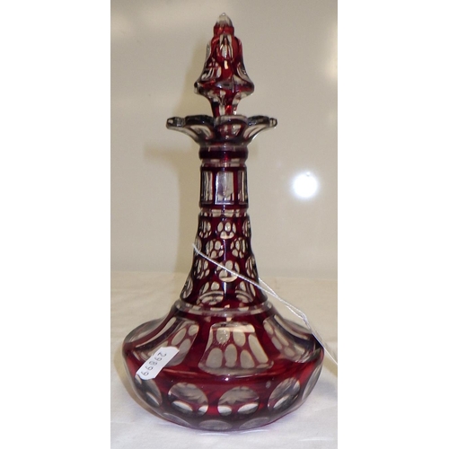 118 - A bohemia red glass decanter 22cm tall