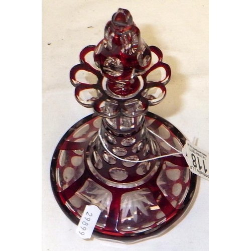 118 - A bohemia red glass decanter 22cm tall