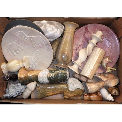 126 - Two boxes of misc stone, onyx etc (2)