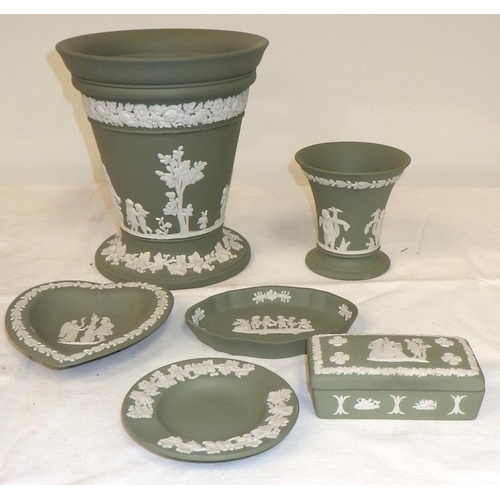 134 - A group of green Wedgwood Jasper ware