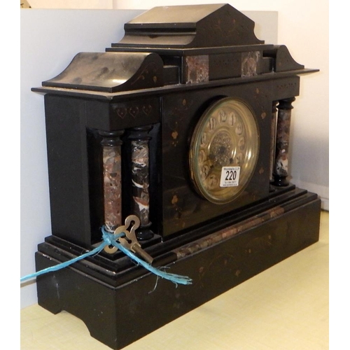 220 - A small Vienna wall clock 47cm tall together with a Slate mantle clock both AF