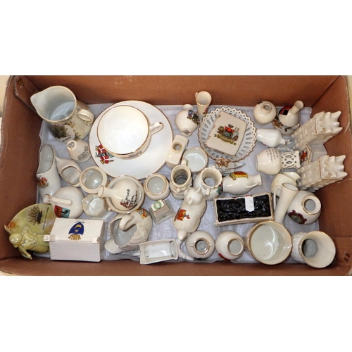 226 - Two boxes of misc crested china to include Carlton HMV gramophone on an oval base, Carlton Scarborou... 