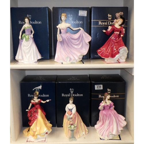 239 - Six boxed Royal Doulton ladies 20-23cm tall