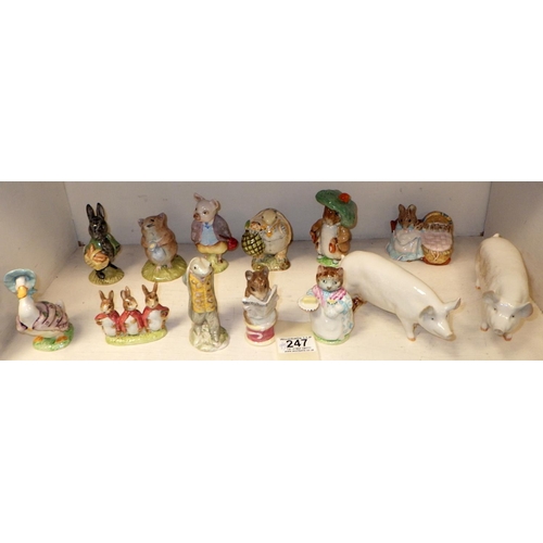 247 - A group of Beswick Beatrix Potter figures (Jemima  AF) together with two Royal Albert figures, Littl... 