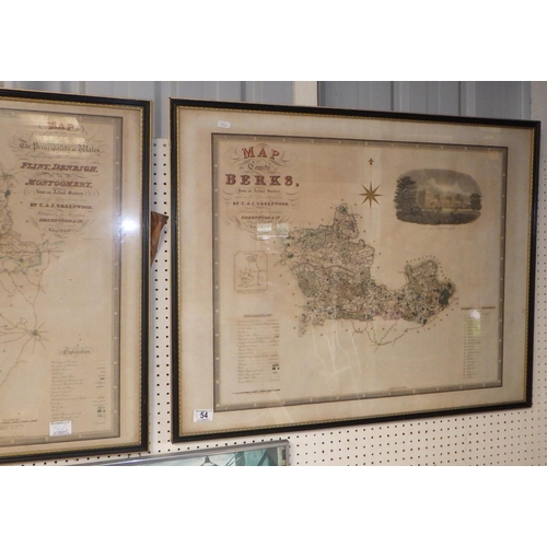 54 - Two framed Greenwood &Co  maps, The County Of Berks & The Principality Of Wales 83 x 68cm (2)