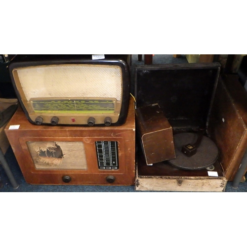 171 - Radios, Two clocks together with a brass coal box & various skulls AF (qty)