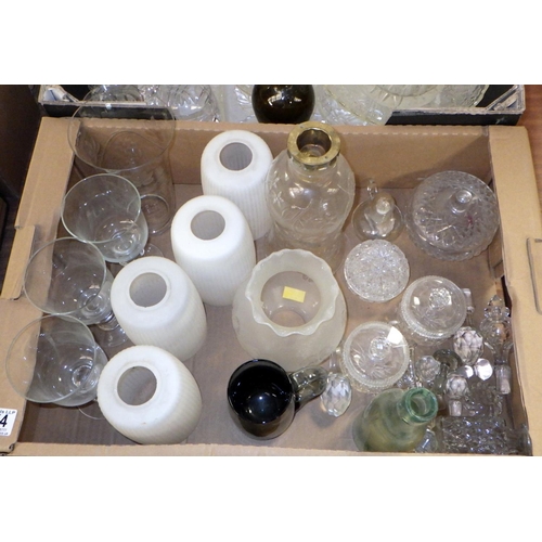 174 - Two boxes of misc glass to include shades, lidded jars etc (2)