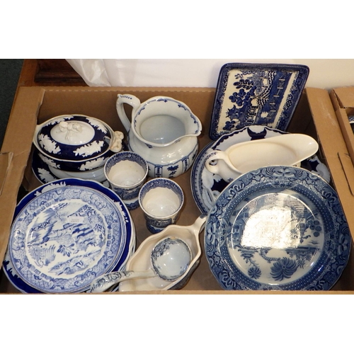 178 - Four boxes of misc ceramics mainly blue & white (4)