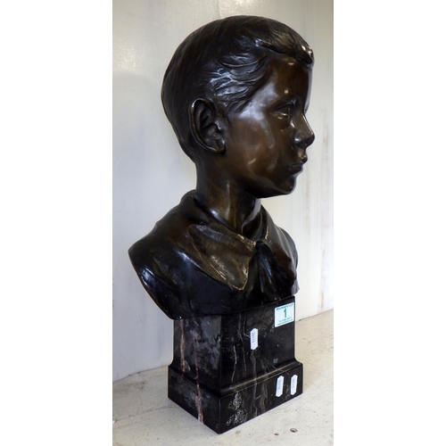 1 - A large bronze bust of a young boy on a marble base 48cm tall, From the collection of the late Mr Da... 