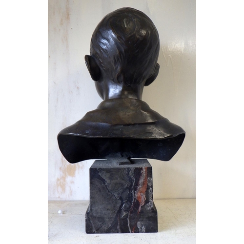 1 - A large bronze bust of a young boy on a marble base 48cm tall, From the collection of the late Mr Da... 