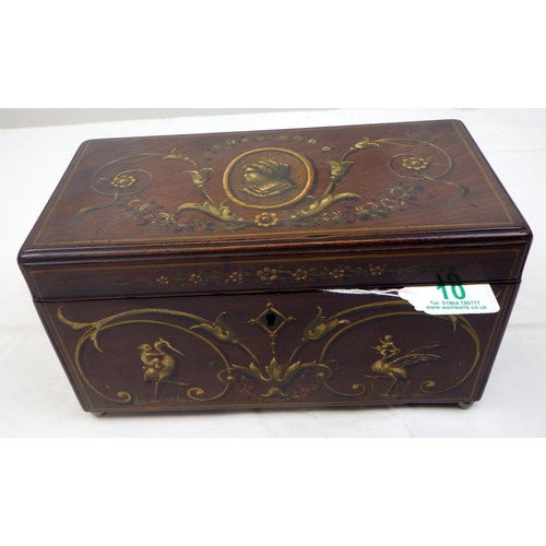 10 - A 19thC mahogany box with painted decoration 27cm wide, From the collection of the late Mr Darrell B... 