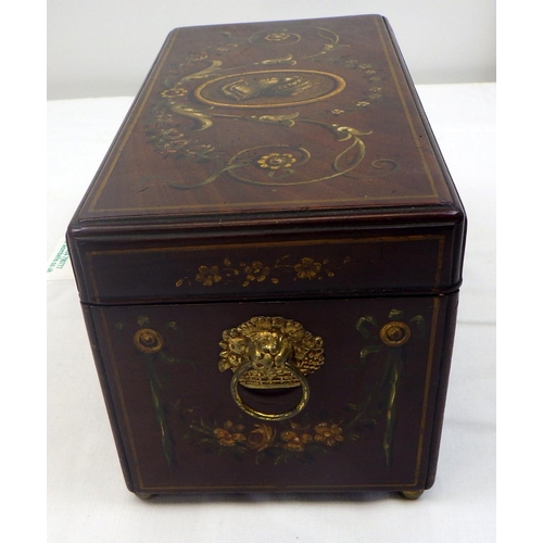 10 - A 19thC mahogany box with painted decoration 27cm wide, From the collection of the late Mr Darrell B... 