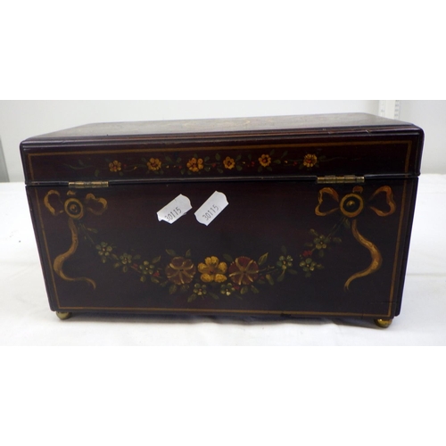 10 - A 19thC mahogany box with painted decoration 27cm wide, From the collection of the late Mr Darrell B... 