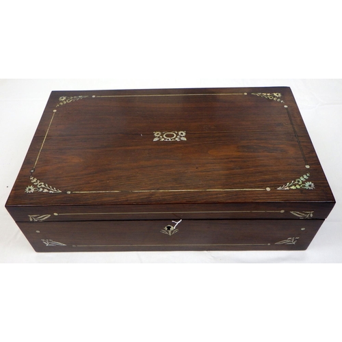 11 - A 19thC rosewood mother of pearl inlaid writing box 40cm wide, From the collection of the late Mr Da... 