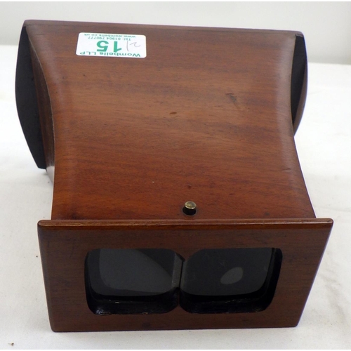 15 - A Victorian mahogany Stereoscope with 18 cards, From the collection of the late Mr Darrell Buttery.