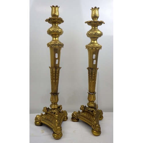 2 - A large pair of candlesticks, Bearing inscription 