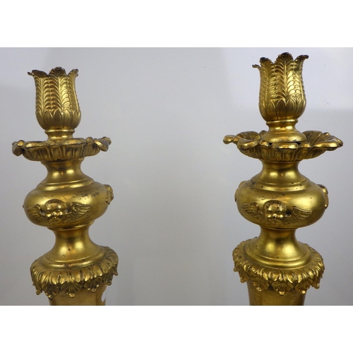 2 - A large pair of candlesticks, Bearing inscription 