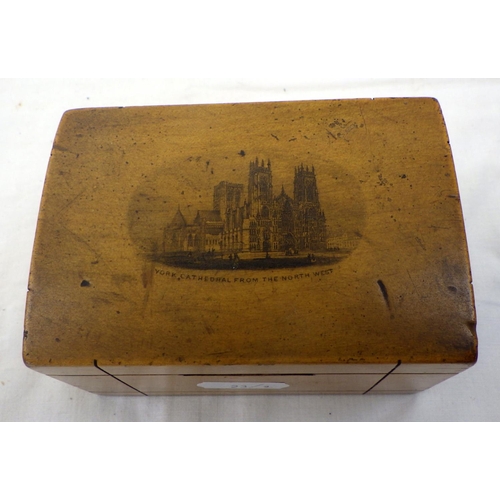 23 - A York Cathedral Mauchline ware moneybox together with similar pen holder (2), From the collection o... 