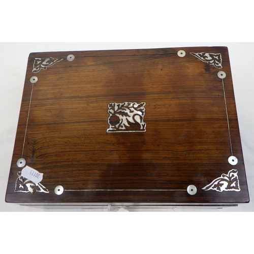 9 - A Victorian rosewood mother of pearl inlaid sewing box af 26cm wide, From the collection of the late... 