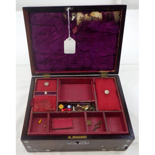 9 - A Victorian rosewood mother of pearl inlaid sewing box af 26cm wide, From the collection of the late... 