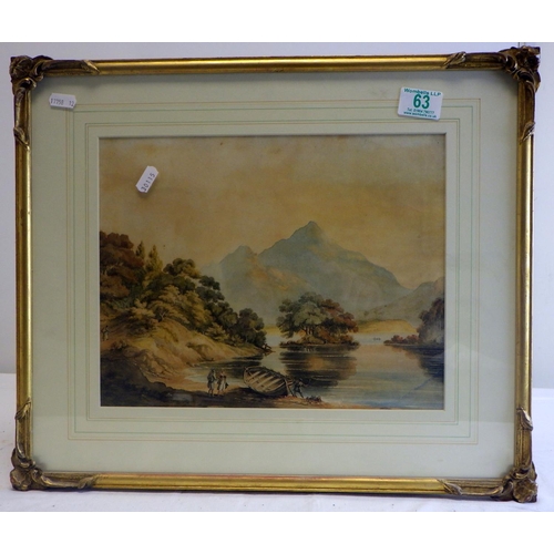 63 - Scottish Loch scene, watercolour attributed to Francis Nicholson, c1800: 32 x 25cm. Presented in a m... 