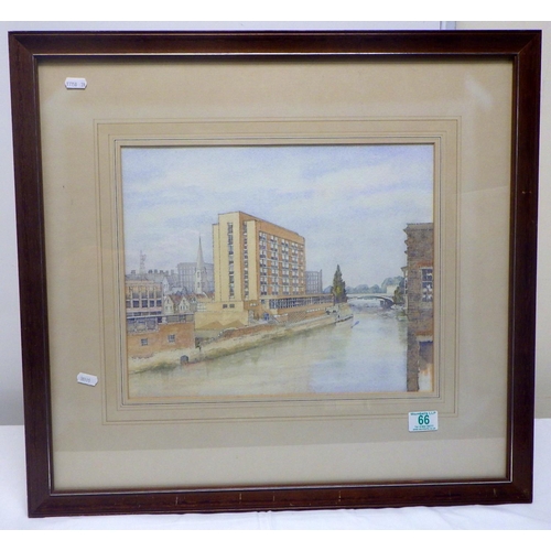 66 - River Ouse, York, watercolour view Alfred Gill, c1970:  39x 31cm. Presented in a mount and frame.  F... 