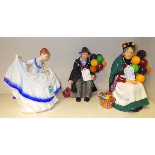 389 - Three Royal Doulton figures: Pamela, The old balloon seller & The balloon man (3)