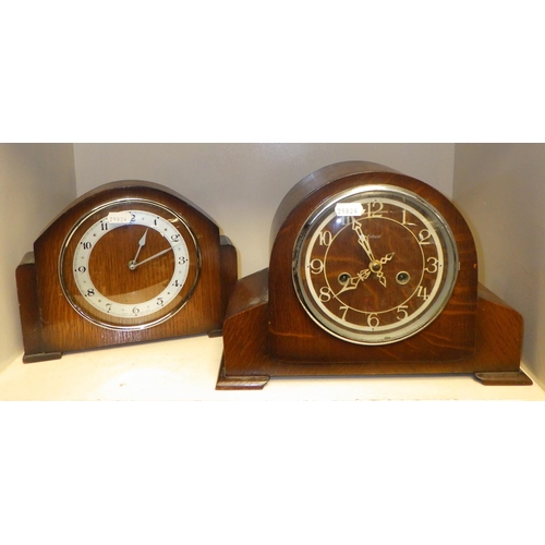 391 - Three oak cased mantle clocks