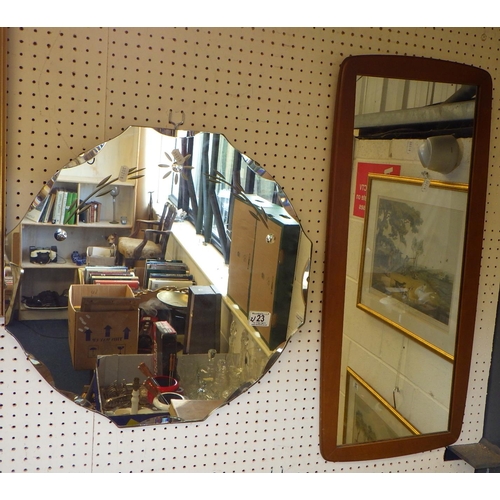 23 - A mid century hall mirror together with a frameless mirror (2)