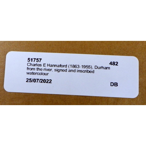 27 - A watercolour of Durham signed Hannaford 36 x 48cm, crack to frame