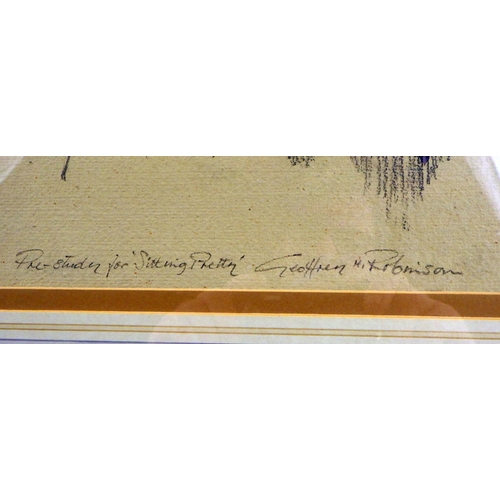 28 - A watercolour pre study of dolls on a window signed Geoffry H Robinson 67 x 58cm