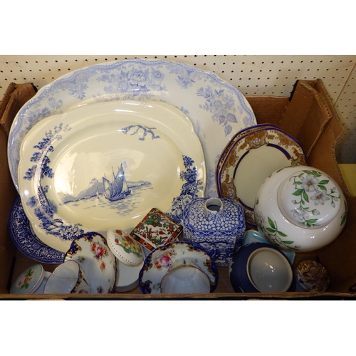 30 - Three boxes of misc ceramics and glass to include Shelley, Royal Albert, Sadler etc together with a ... 