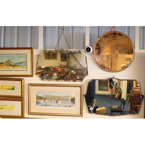 42 - Three frameless mirrors together with a qty of misc prints (11)