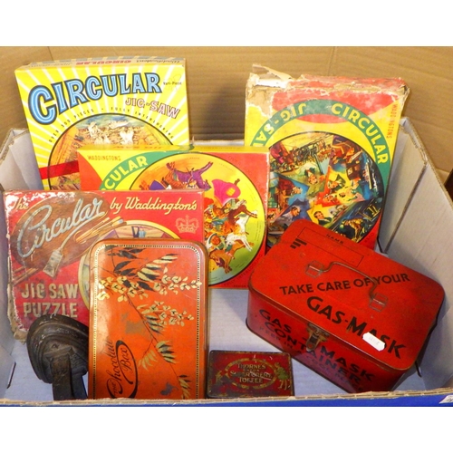 58 - A qty of vintage advertising tins, Jigsaws, table top bagatelle etc (2)