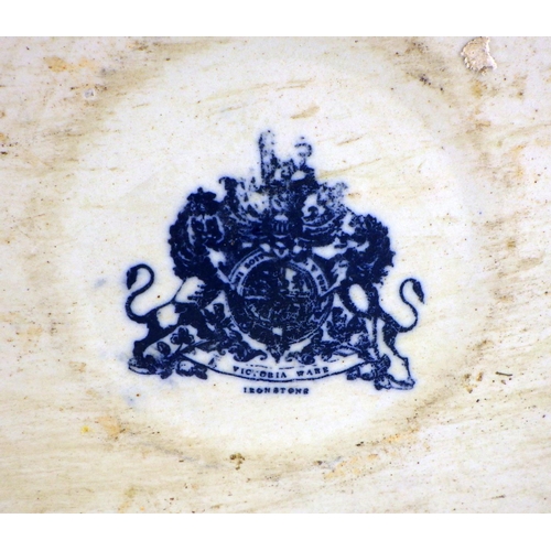 61 - A large modern blue & white foot bath together with ba large floral vase and a bed pan (3)