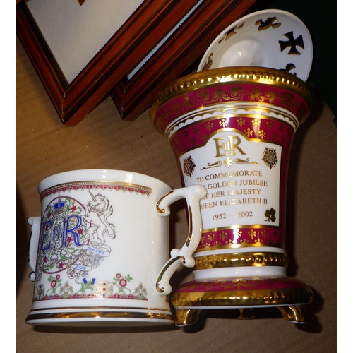 73 - A Balmoral Cottage H.R.H Prince of Wales print together with further prints, a Spode ER II Golden Ju... 