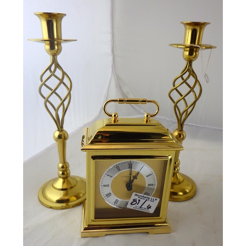 81 - A Mandarin Arts Ltd table lamp together with a pair of candlesticks and a London Clock Company mantl... 