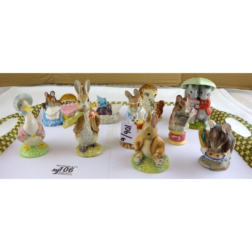 106 - Ten various Beatrix Potter figurines, Royal Albert and Beswick back stamps.